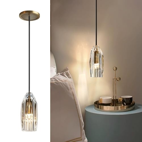 Luminaire E14 suspension en cristal chic et plafonniers industriels rétro en laiton