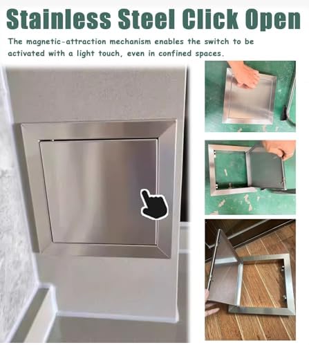304 Stainless Steel Outdoor Kitchen Access Door - BBQ Wall Panel, Click Open Design, 12x12/16x20/24x24 Inches, Durable Cabinet Island Service Plate