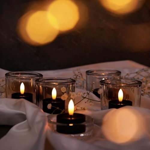 Image of 50 Pack Black Battery Operated Tea Lights, Realistic Flickering Flameless LED Tea Lights, 3D Wick Fake Flameless Tealight Candles for Wedding, Festival, Party, Home Decor