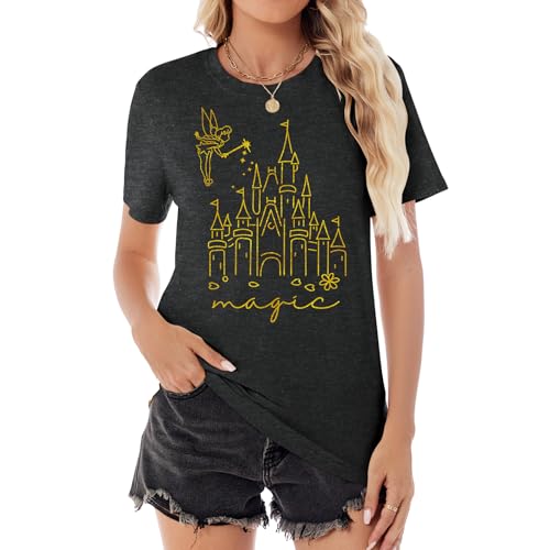 Image of Magical Shirt for Women Magic Kingdom T Shirt Family Vacation Tee Princess Castle Casual Short Sleeve Tops