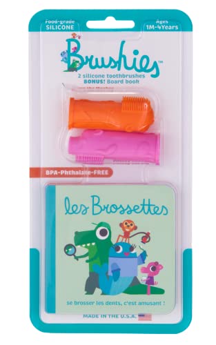 Image of The Brushies Momo & Pinky Toddler Toothbrush 2-Pack & Storybook Set/Dental Item and Book/Youth Tooth & Gum Care/Ages 4 Weeks to 4 Years