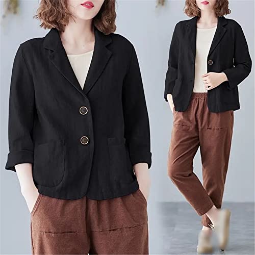 Womens Spring Summer Coat Cotton Linen Blazer Suit Cardigan Jacket Women Casual Solid Color 3/4 Sleeves Jackets3