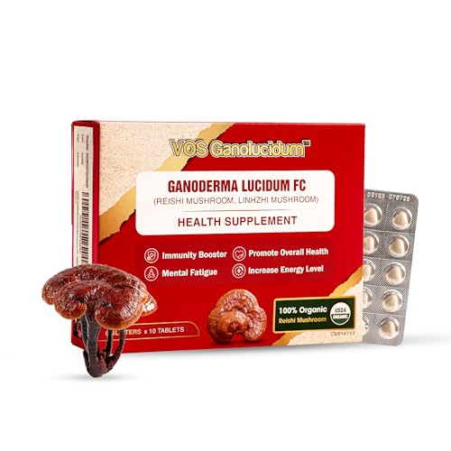 VOS GANOLUCIDUM - Red Reishi Mushroom Supplements Tablets for Immunity, Ganoderma lucidum FC Extract, Natural Reishi Mushrooms Daily, 40mg, 60 Tablets (10 Tablets x 6 Blisters)
