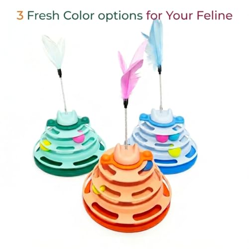 Tower of Tracks Cat Toy - 3-Level Roller with Spring Feather Wand - Image 3