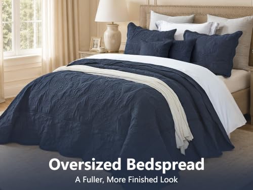 Image of HZ & HY Oversized King Bedspreads 128x120, Stitched Paisley, Polar Night
