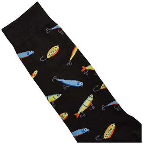 K. Bell Men's Sports and Outdoors Fun Novelty Crew Socks, Lures (Black), Shoe Size: 6-12 - Image 3