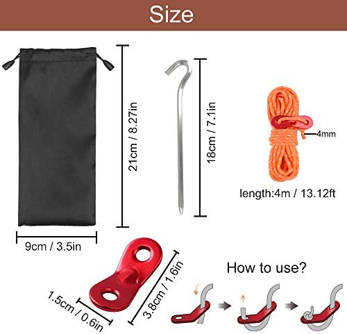 MIJH 4mm Reflective Tent Ropes Guy Line,4 Pack Tent Guide Rope with 4 Guy Ropes Tensioners and 4 Tent Fixing Nails for Outdoor Camping Hiking