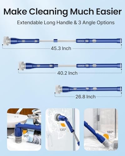 iDOO Electric Spin Scrubber, Cordless Electric Cleaning Brush, Electric Scrubbing Brush with Adjustable Handle & 4 Replacement Brush Heads, Power Scrubber for Bathroom Shower Tile Floor Car - Image 2