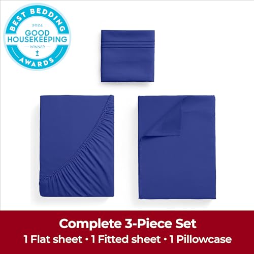 Image of Mellanni Extra Deep Twin Sheets - 3 PC Iconic Collection Bedding - Hotel Luxury, Ultra Soft, Cooling Bed Sheets - Wrinkle, Fade, Stain Resistant (Twin, Royal Blue)