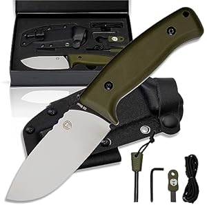 Holtzman’s Gorilla Survival Knife – Fixed Blade Hunting Knife with 4.25” D2 Steel Blade, G10 Handle, Kydex Sheath – Bushcraft Outdoor Knife Kit
