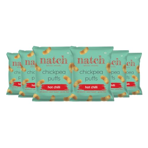Image of Natch Chickpea Protein Puffs, Healthy Snacks, Rich in Fiber, Not Fried Not Baked Gluten Free, Vegan, Trans Fat Free, Hot Chilli, 20g each (Pack of 6)