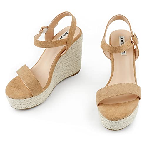 Image of JOY IN LOVE Womens Espadrilles Wedge Sandals Platform Heels Ankle Strap Open Toe Buckle Sandals