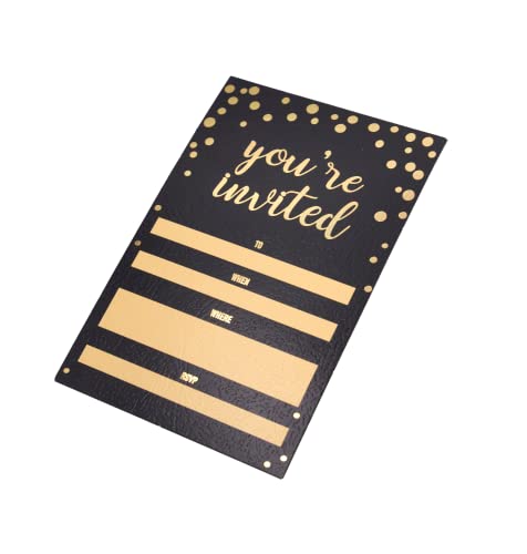 Invitation Cards - 50-Count 4" X 6" Black Invitation Cards ‘’You Are Invited’’ In Gold Foil Lettering With 52 Gold Confetti Foil Kraft Envelopes – For Wedding, Bridal Shower, Baby Shower, Birthday Invitations #TOP2