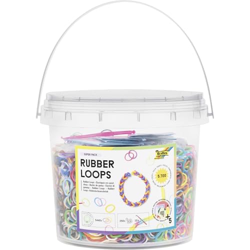 Folia 33029 - Rubber Loops SUPER Pack 5700-teiliges Loom Bänder Set für Kinder ab 6 Jahren inkl. 250 Clips und 10 Häkelnadeln Halsketten Ringe und Armbänder selber Machen
