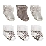 LaLoona Baby Socken Set (0-3 Monate) - 6 Paar warme Babysöckchen/Baumwoll Mix Kinder Strümpfe, schadstoffgeprüft nach ÖkoTex Standard 100 - lang - Beige Grau