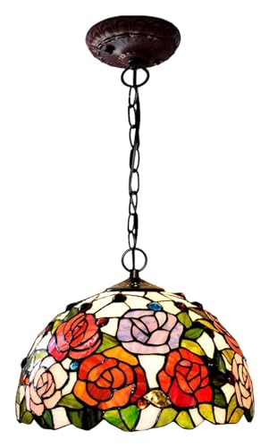 Lumière suspendue réglable avec abat-jour de 30 cm en vitrail rose fait à la main