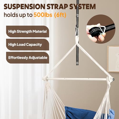 Image of Chihee Hammock Chair Foot Rest 2 Cushions Max 500lbs Metal Spreader Bar | Robust Hanging Chair Soft Cotton Blended Swing Collapsible Easy Storage Strong Strap Iron Carabiner Pocket Indoor Outdoor