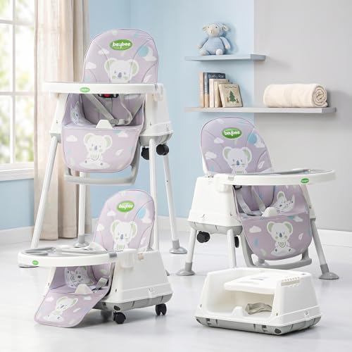 Image of Baybee 4 in 1 Convertible High Chair for Kids | Foldable Baby Feeding Chair with Safety Harness, Adjustable Tray, Booster Seat | Easy to Clean, Portable Dining Chair (Grey)