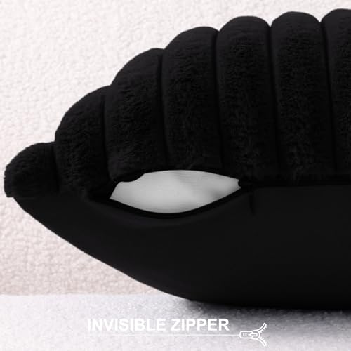 Pallene Faux Fur Plush Throw Pillow Covers 16x16 Set of 2, Luxury Soft Fluffy Striped Decorative Pillow Covers for Sofa, Couch, Living Room, Black