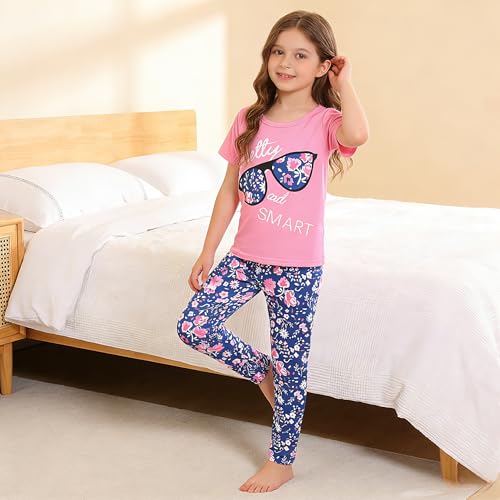 Image of 4-7T Kids Toddler Girls Print Outfits Short sleeved Flower Printed Top+Flower Print Pants Set