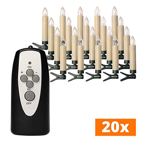 Preisvergleich Produktbild 20er-Set Kabellose Mini-LED-Baumkerzen, mit Fernbedienung und Batterien