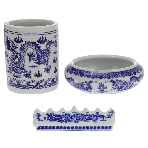 Porte-pinceaux en céramique rétro chinois à compartiments pour bureau - 2