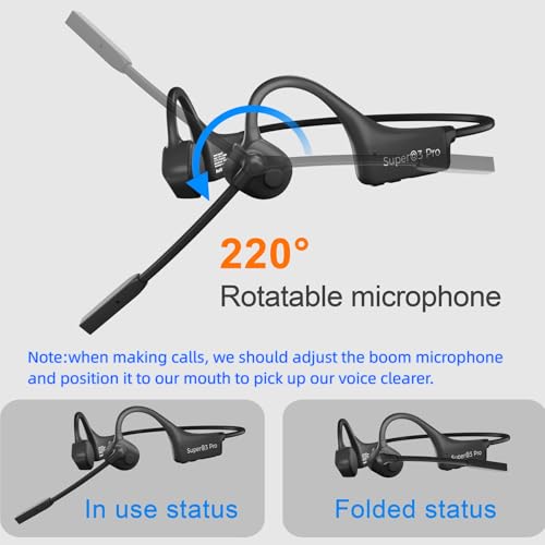 Image of Bone Conduction Headphones with Boom Mic Bluetooth Open Ear Wireless Computer Headsets PC with Mic Noise Canceling Bluetooth Earphones with Microphone for Office Use Driving Meeting