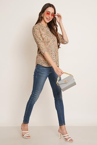 Image of COTLAND Fashions Jaipuri Cotton Floral Printed Shaded Shirt for Women (Top Style)