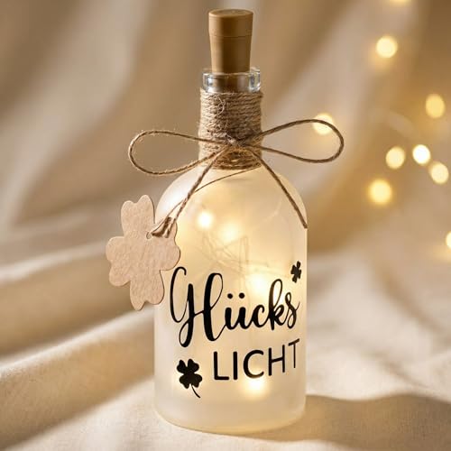 BBTO LED Flaschenlicht Glückslicht mit Spruch Beleuchtete Dekoflasche mit...