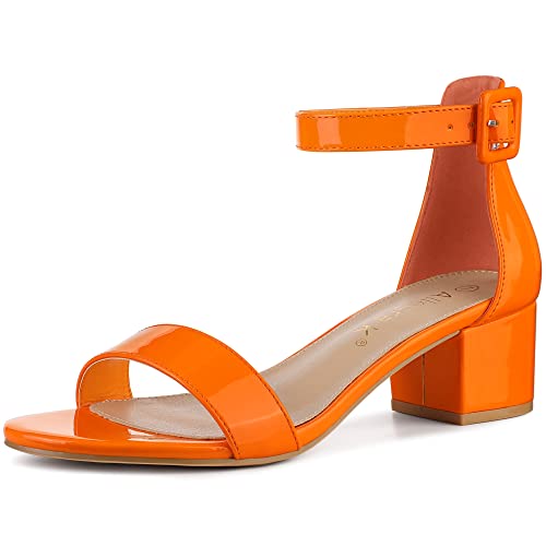 Allegra K Sandalias de tacón bajo con correa al tobillo para mujer, Orange, 40.5 EU