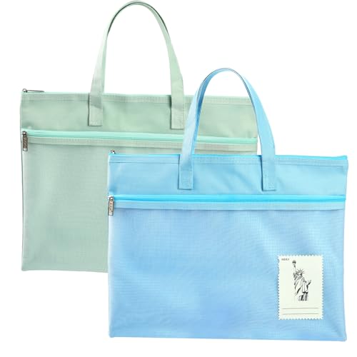 2 Stück Dokumententasche A4, Wasserdichte Mesh Beutel mit Reißverschluss, Große Doppeltasche mit Griff für Dokument Werkzeug Aufbewahrung, Studenten, Büro, Reisen (Blau und Grün)