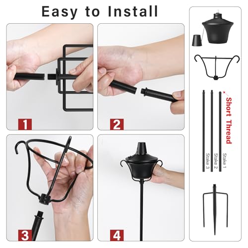 MQKIWAO 4 Pack Outdoor Garden Torch, 15 oz Outdoor Citronella Torches, 58 Inch 5-Prong Grounded Stake Torches, Metal Torches with Fiberglass Wick for Yard, Patio, Deck, Garden, Party, Landscape by MQKIWAO - Used condition - Image 5