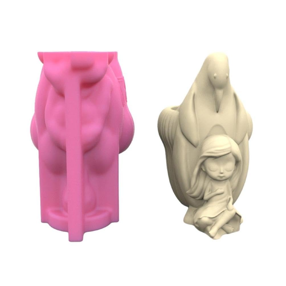 Moule en silicone pingouins et filles pour pot à fleur et résine époxy DIY