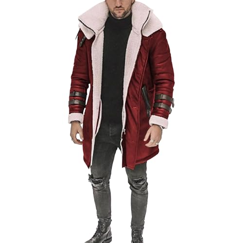 Manteau long en daim chaud pour homme veste shearling d'hiver doublée Sherpa