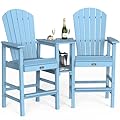 VINGLI Tall Adirondack Chairs Set of 2, HDPE Balcony Chair with Double Connecting Tray Weather Resistant Outdoor Bar Stools for Patio Deck Lawn Pool Backyard (Blue)