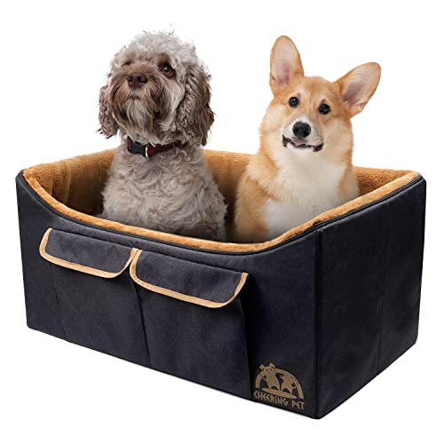 CHEERING PET Dog Car Seat, Elevated Pet Bucket Booster Seat, Foldable Design for Easy Travel, Reversible Ultra Soft Fur Lining Seats 1 Large Dog or 2 Small Dogs