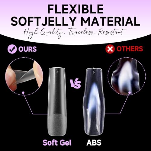 Image of UNA GELLA XXL Long Square Nail Tips No Need File 216pcs Extra Long Straight Square Gel Nail Tips No C Curve Full Cover Press On Nails Clear Gel Extensions 12 Sizes