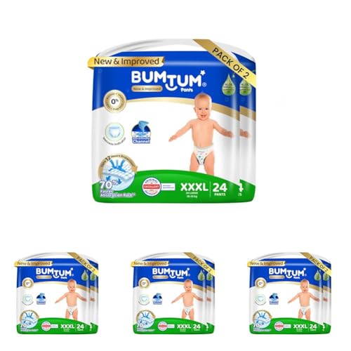Image of Bumtum Baby Diapers | Pant Style Baby Diapers XXXL Size, 48 Count | Double Layer Leakage Protection Infused With Aloe Vera, Cottony Soft High Absorb Technology (24 Count, Pack of 8)