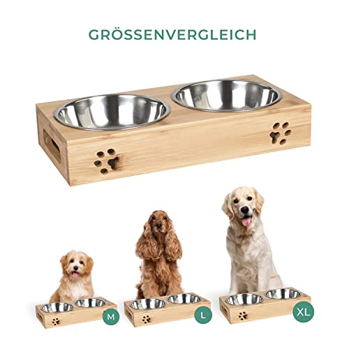 LAUBLUST Futterstation für Haustiere - Größe L - Bambus, 2 Edelstahl Fressnäpfe | Futternapf Hunde & Katzen