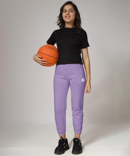 Image of KYDA KIDS Girls Mid Rise 100% Pure Cotton Track Pants | Regular Fit Elastic Waist Casual Wear | Soft Comfortable Kids Trousers (Pack of 2)