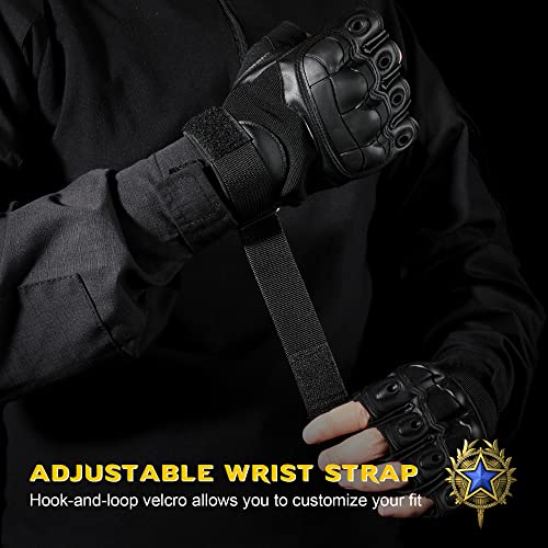Wtactful P10-BLACK-L Tactical Gloves For Men, Summer Motorcycle Cycling Motorbike Driving Riding Hunting Outdoor Work Fingerless Half Finger Gloves Men Women Black L thumb #4