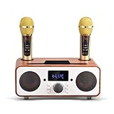 GJCrafts Karaoke Bluetooth, Altavoz de Karaoke Portátil con 2 Micrófonos Inalámbrico, Máquina de Karaoke PA System con Soporte para Teléfono/USB, Apoyo TF/Entrada Auxiliar, para Reunione, Fiesta(Oro)