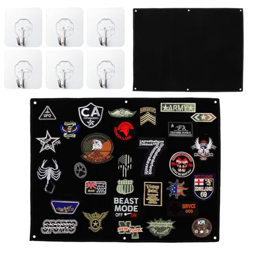 SHUOHONG Tablero de Exhibición de Parches Táctico Militar, 60x45 cm Plegable con Ojales, Panel de Velcro para Colgar Insignias, Sellos y Pegatinas Organizador Multiusos de Parches Tácticos (Negro)