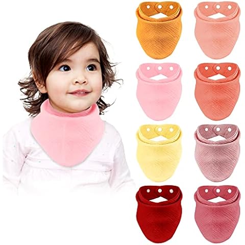 Musselin Halstuch Baby - Lätzchen Dreieckstuch, 8 Stück Baby Dreieckstücher, Halstücher Spucktücher Tuch Mädchen Junge, Doppellagig Absorbierende Weiche Sabberlätzchen mit 2 Verstellbaren Druckknöpfen Cover