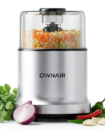 Image of Ownair Chopper Electric for Kitchen — 800W Pure Electric Copper Motor, 300ml Vegetable Chopper with Stainless Steel Blades, Safety Lock, Transparent Lid — Compact Kitchen Food Processor_ (Grey)