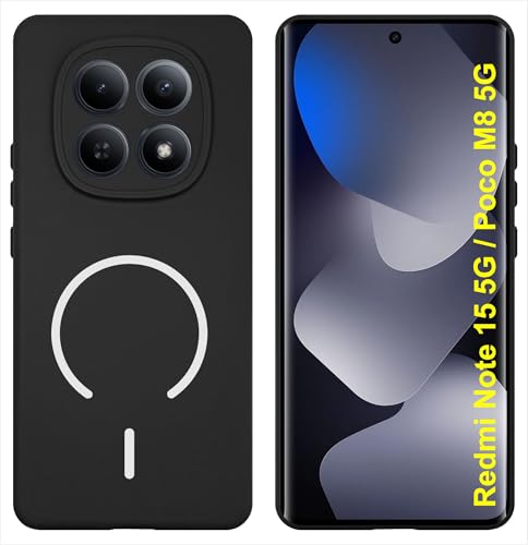 Image of SBMS Silicone Back Cover Case for Redmi Note 15 5G / Poco M8 5G | Soft Micro-Fibre Lining Inside | Magsafe Print On Back Side Camera Protection Bump | Shockproof Case for Mi Note 15 (Black)