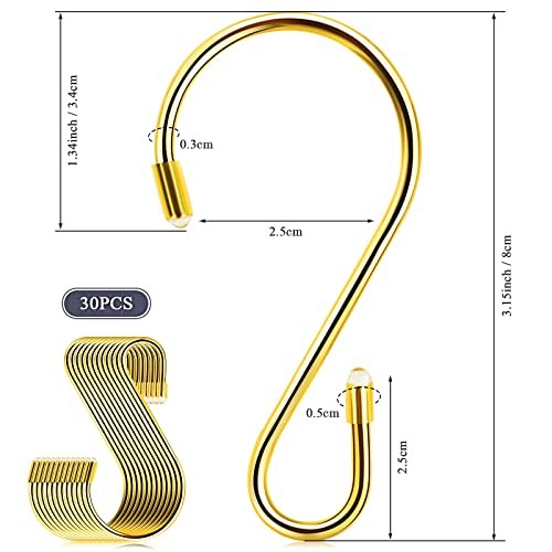 Hotop 30 Pieces 3.15 Inch S-Shaped Stainless Steel Hooks Metal Hanging Hooks Curtain Hooks S Hooks Heavy Duty For Bedroom, Bathroom, Kitchen, Office And More (Gold) #TOP1
