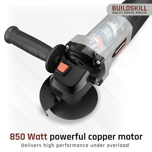 Image of BUILDSKILL 850W Angle Grinder Machine | 100MM | M10 | Spindle Lock | 11000 RPM Speed | Copper Motor | Two Position Detachable Handle | Compact & Lightweight Grinding Machine (6 Months Warranty)