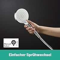 hansgrohe Crometta E - wassersparendes Duschsystem (EcoSmart) ohne Armatur, Regendusche (240 x 240 mm) mit Umsteller, Handbrause, Schlauch, Brausestange und eckiger Kopfbrause, Chrom, 27289000 – Ansicht 6