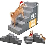 LitaiL 30 Inch Dog Stairs&Steps- 6 Steps for High Beds 30-36" High, Non Slip Foam Ramp for Small Dogs/Cats & Older Pets Grey